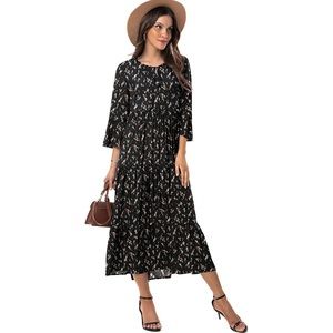 3/4 Sleeve Summer Boho Dress Front Tie Neck